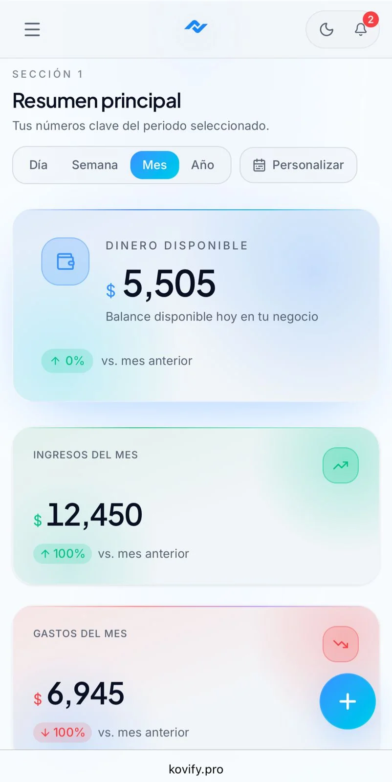 Screenshot real móvil de Kovify: Dashboard