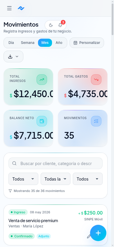 Screenshot real móvil de Kovify: Movimientos